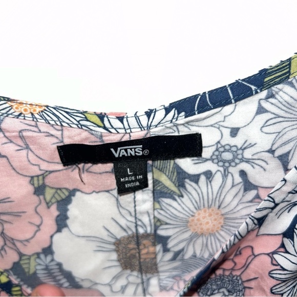 NWT Women’s Size L Vans Retro Sleeveless Tie Mini Floral Dress Bohemian Flowy - Picture 4 of 6